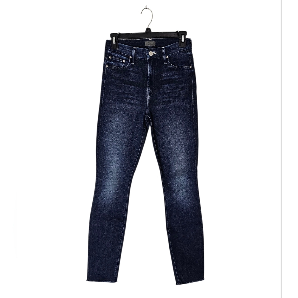 MOTHER High Waisted Looker Ankle Fray Skinny Distressed Dark Blue Jeans 25